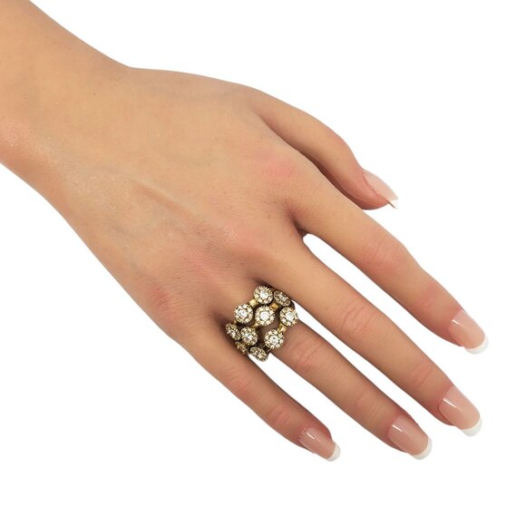 Sonia Bitton Sterling Silver Gold Tone CZ Flower Flex Ring Size 8 #22643 - Picture 2 of 9